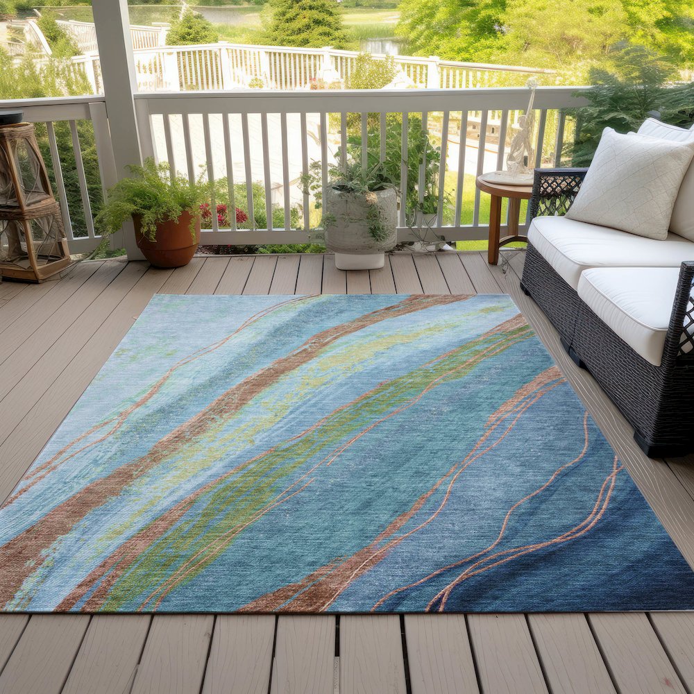 Machine Washable Indoor/Outdoor Chantille ACN2037 Blue 9' x 12' Rug. Picture 8