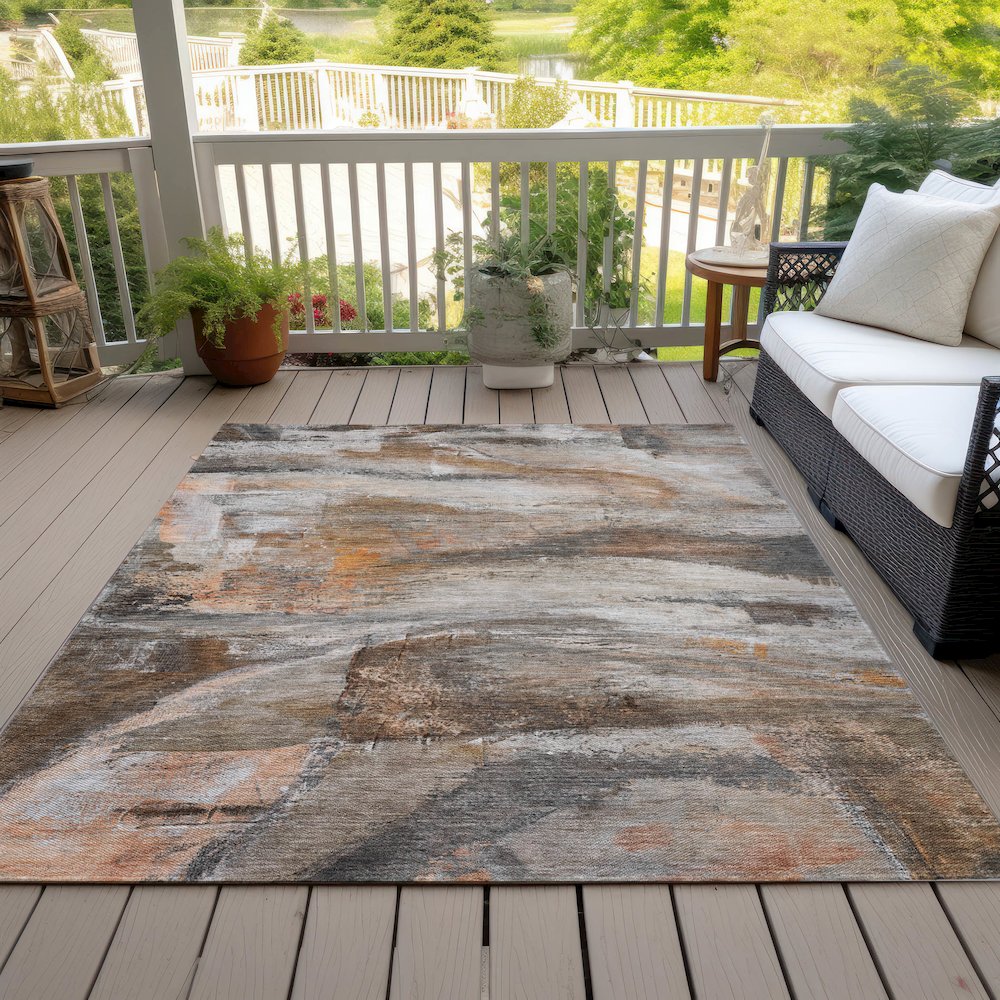 Machine Washable Indoor/Outdoor Chantille ACN2039 Brown 9' x 12' Rug. Picture 8