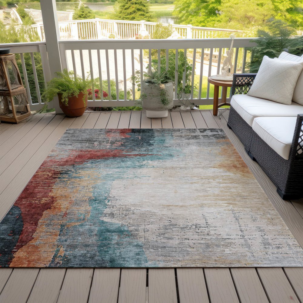 Machine Washable Indoor/Outdoor Chantille ACN2041 Teal 9' x 12' Rug. Picture 8