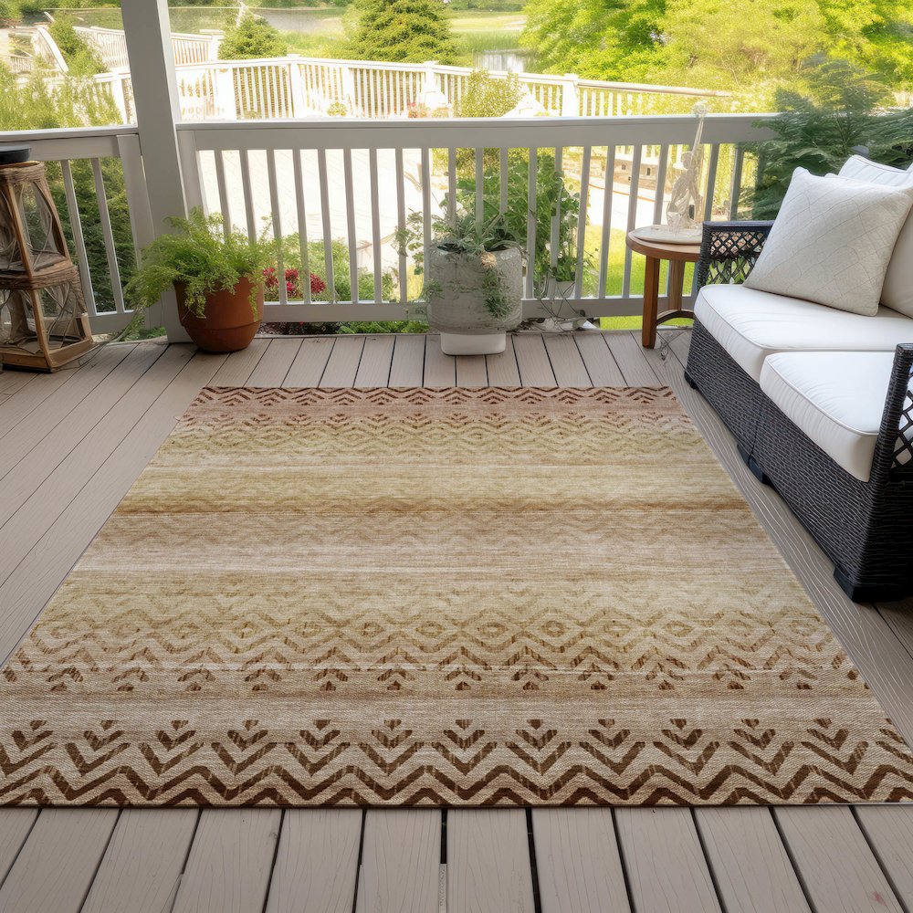 Machine Washable Indoor/Outdoor Chantille ACN2042 Beige 9' x 12' Rug. Picture 8