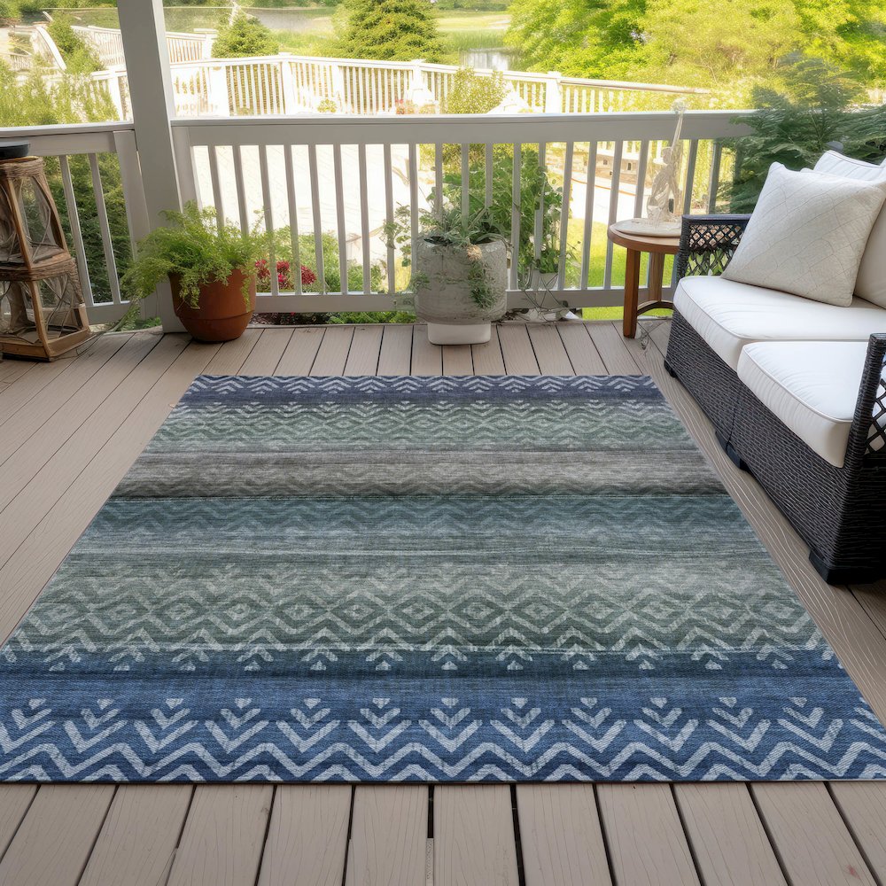 Machine Washable Indoor/Outdoor Chantille ACN2042 Blue 9' x 12' Rug. Picture 8