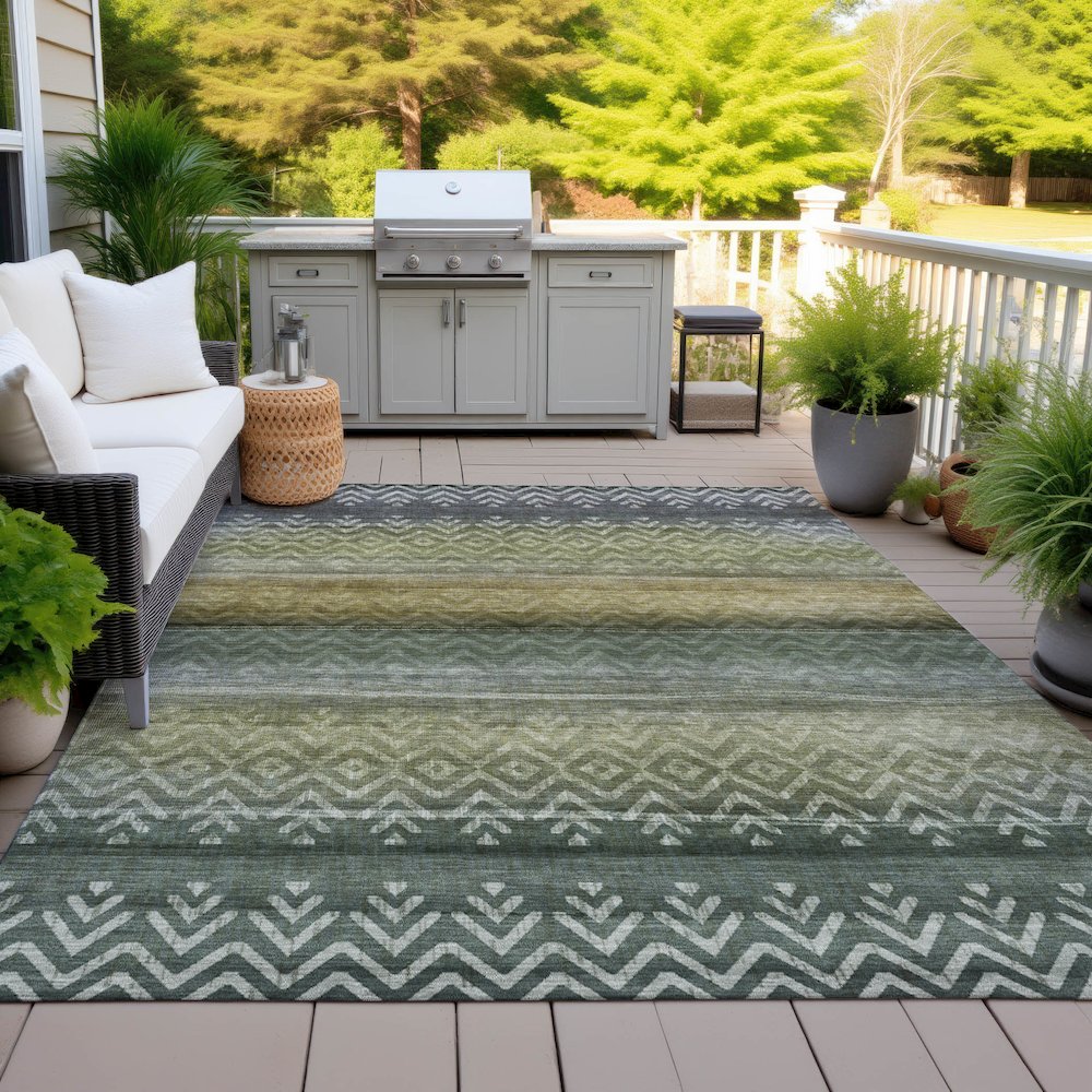 Machine Washable Indoor/Outdoor Chantille ACN2042 Green 9' x 12' Rug. Picture 7