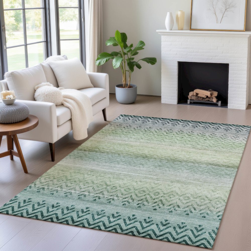 Machine Washable Indoor/Outdoor Chantille ACN2042 Teal 9' x 12' Rug. Picture 5