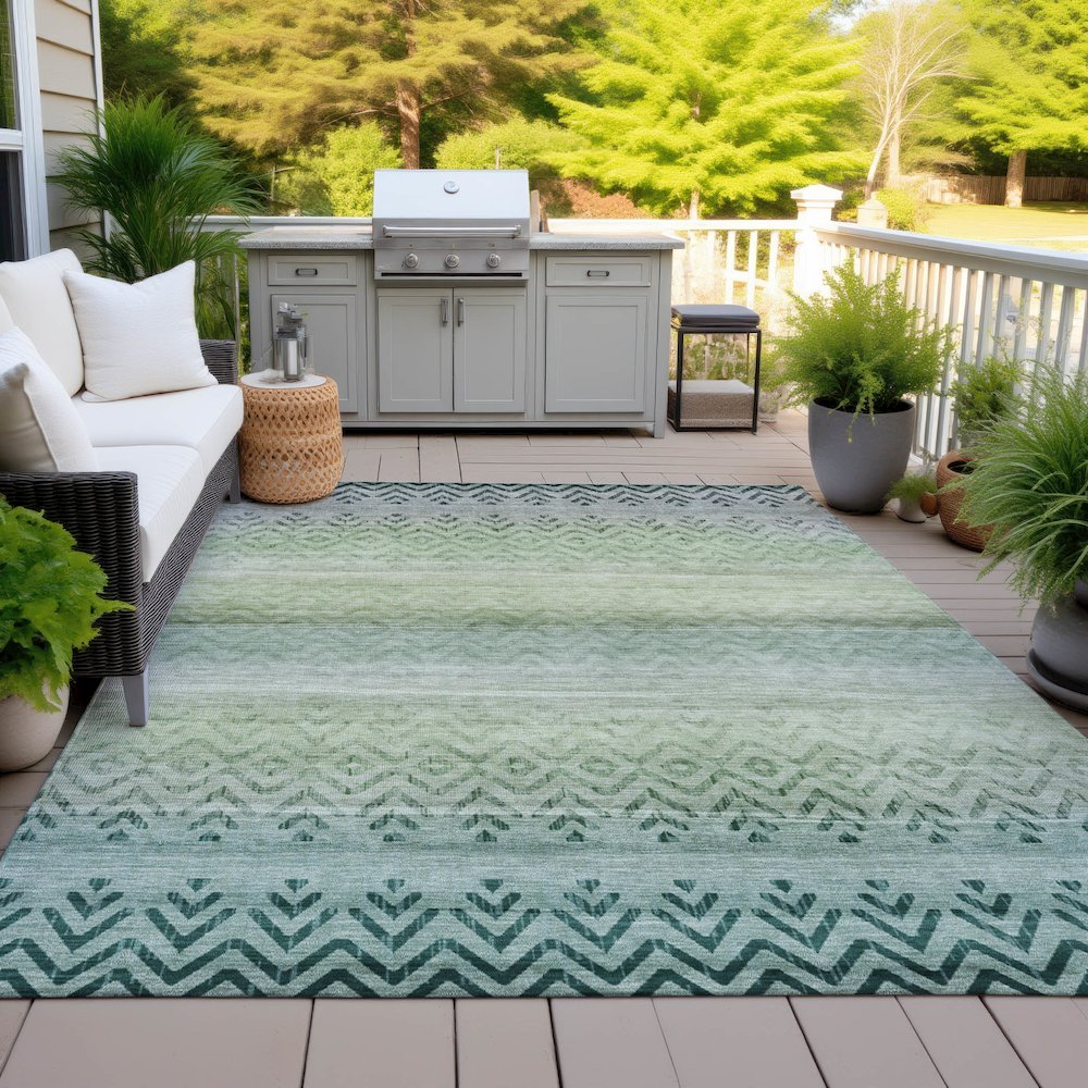 Machine Washable Indoor/Outdoor Chantille ACN2042 Teal 9' x 12' Rug. Picture 7