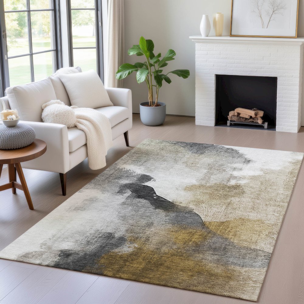 Machine Washable Indoor/Outdoor Chantille ACN2043 Brown 9' x 12' Rug. Picture 5
