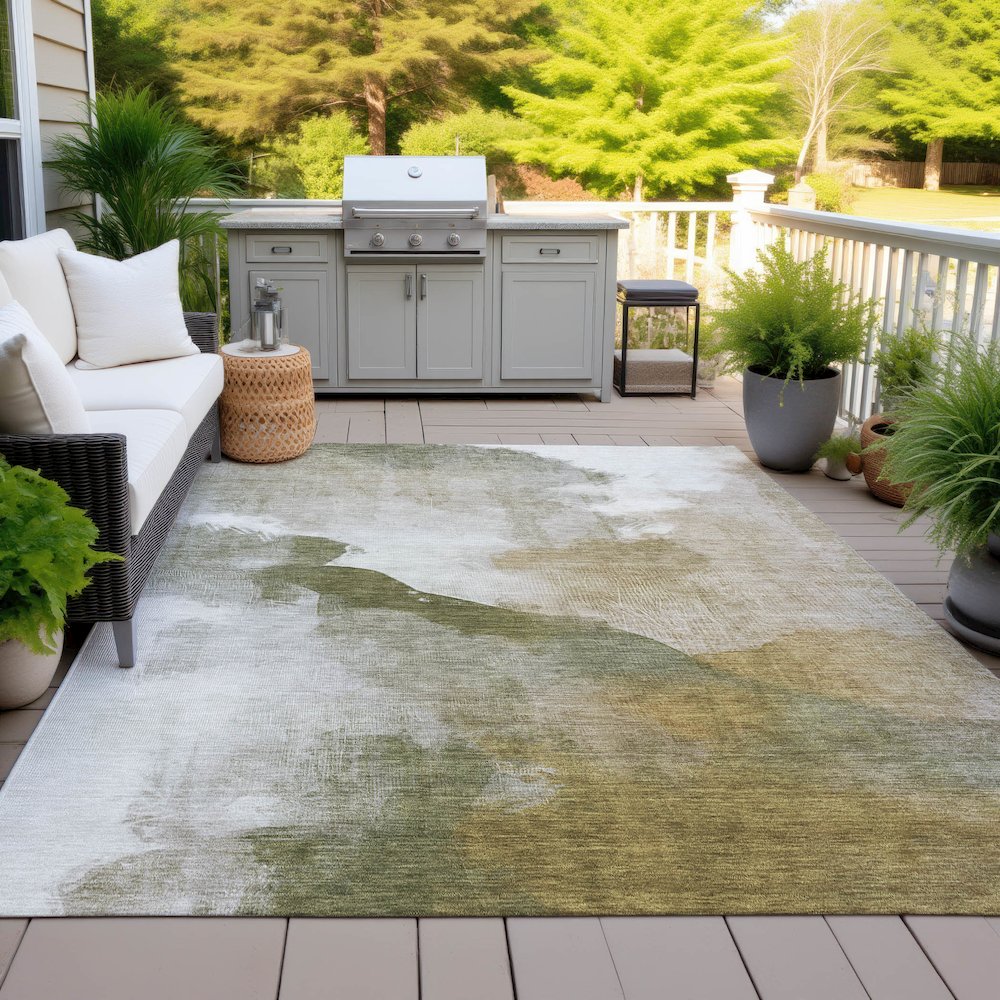Machine Washable Indoor/Outdoor Chantille ACN2043 Green 9' x 12' Rug. Picture 7