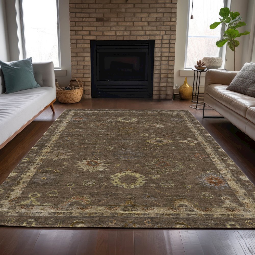 Machine Washable Indoor/Outdoor Chantille ACN2045 Chocolate 9' x 12' Rug. Picture 6
