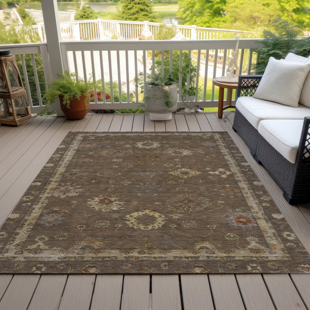Machine Washable Indoor/Outdoor Chantille ACN2045 Chocolate 9' x 12' Rug. Picture 8