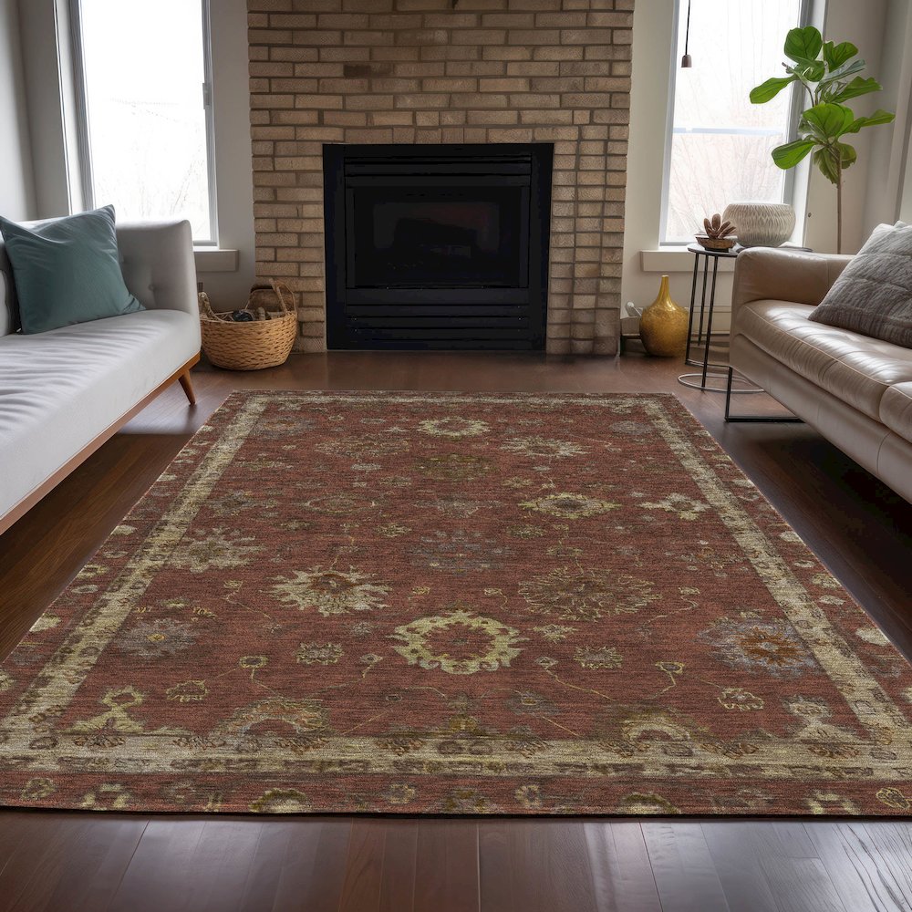 Machine Washable Indoor/Outdoor Chantille ACN2045 Paprika 9' x 12' Rug. Picture 6
