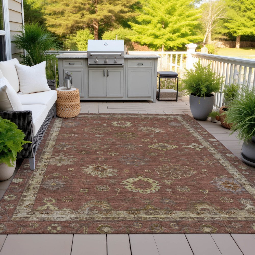 Machine Washable Indoor/Outdoor Chantille ACN2045 Paprika 9' x 12' Rug. Picture 7