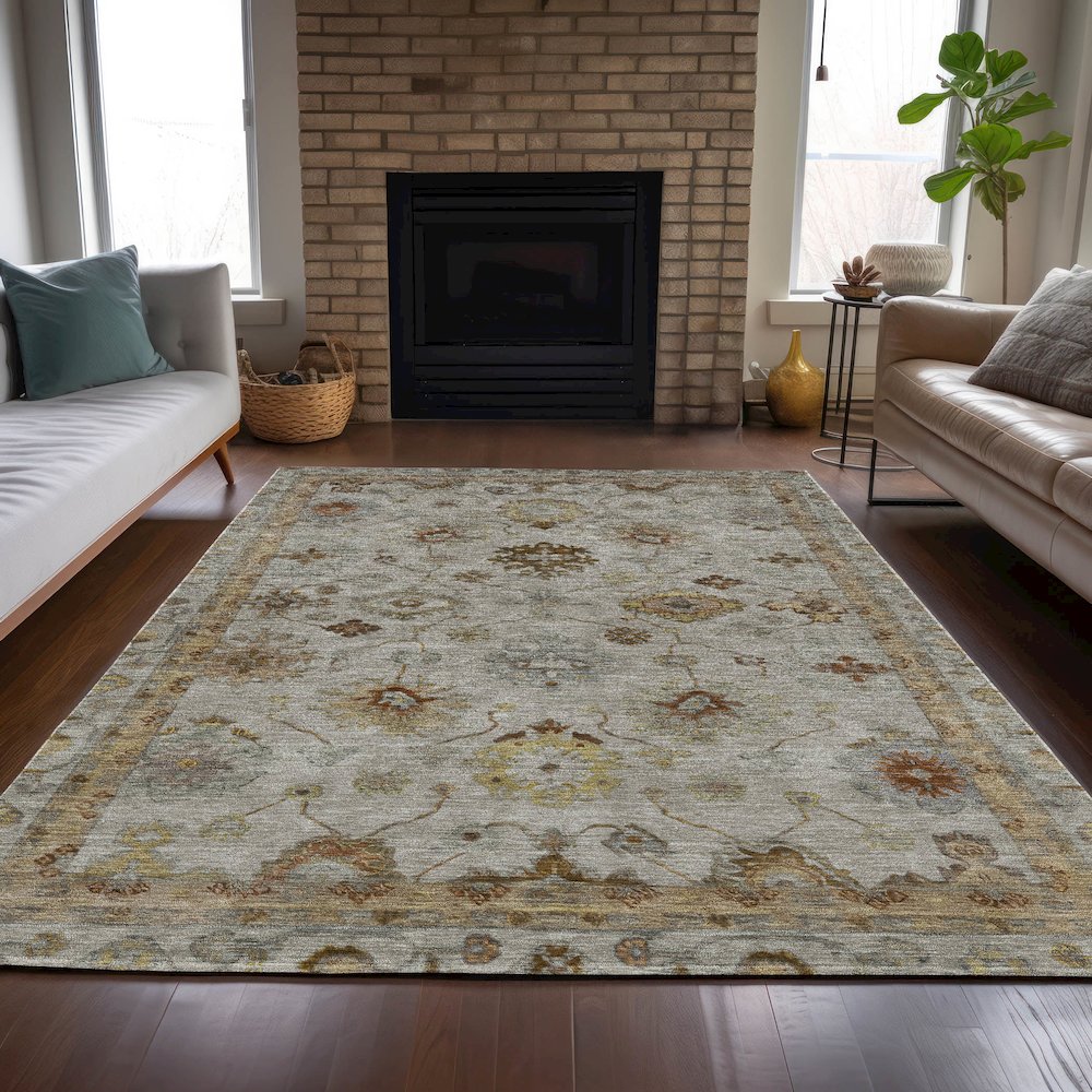 Machine Washable Indoor/Outdoor Chantille ACN2045 Taupe 9' x 12' Rug. Picture 6