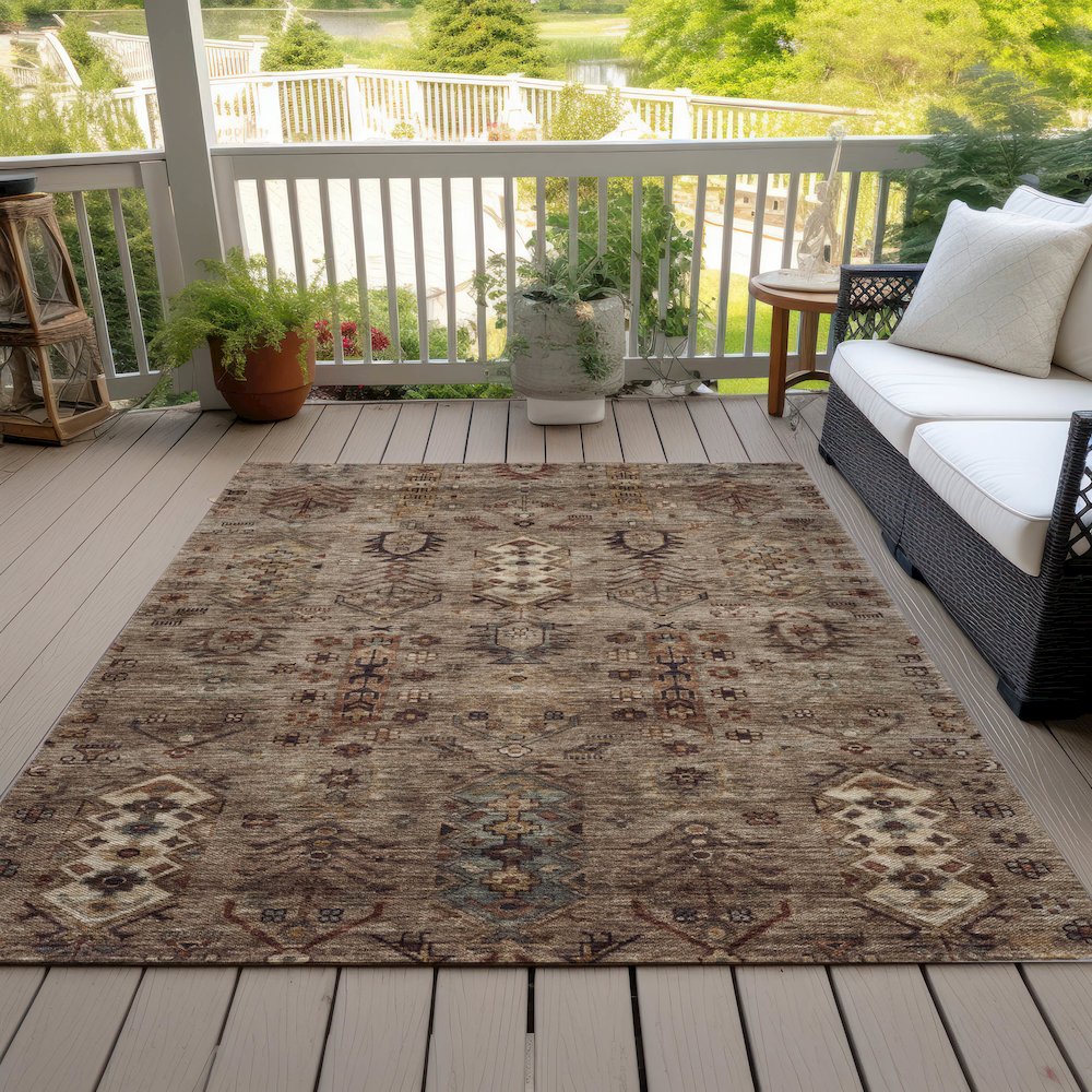 Machine Washable Indoor/Outdoor Chantille ACN2047 Brown 9' x 12' Rug. Picture 8