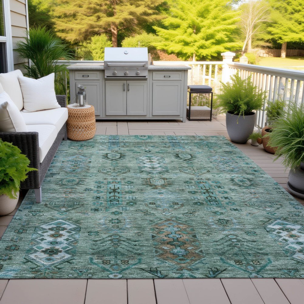 Machine Washable Indoor/Outdoor Chantille ACN2047 Green 9' x 12' Rug. Picture 7