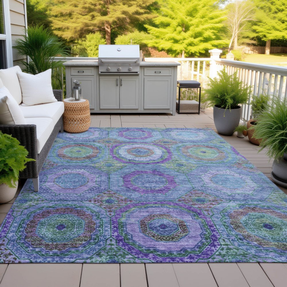 Machine Washable Indoor/Outdoor Chantille ACN2049 Blue 9' x 12' Rug. Picture 7