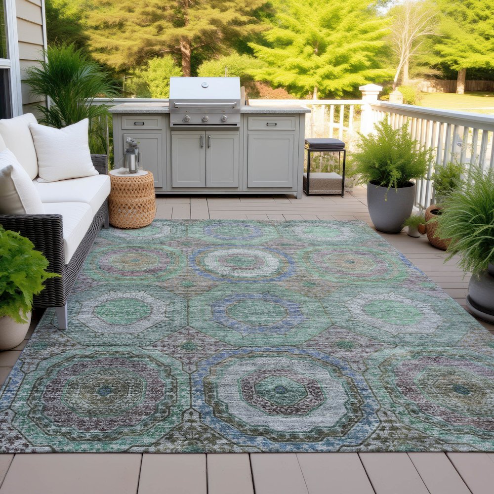 Machine Washable Indoor/Outdoor Chantille ACN2049 Green 9' x 12' Rug. Picture 7