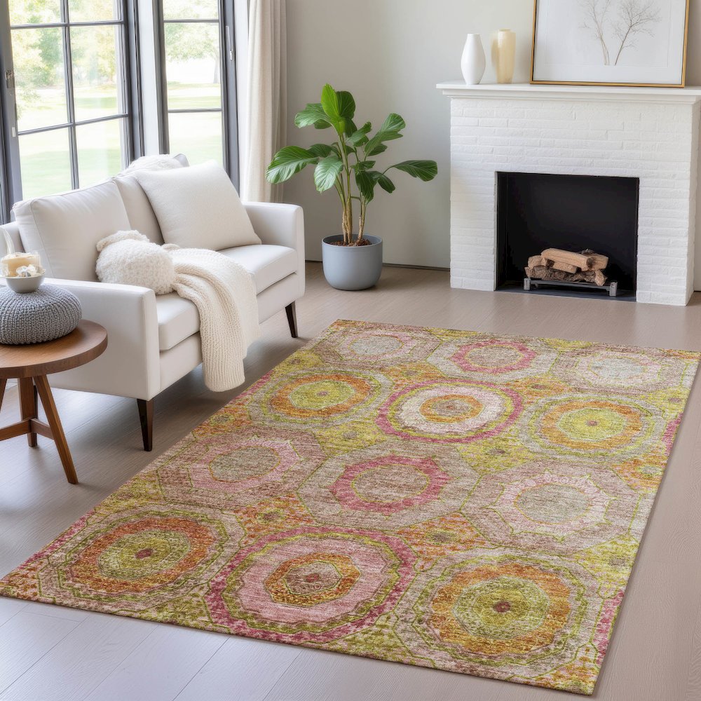 Machine Washable Indoor/Outdoor Chantille ACN2049 Orange 9' x 12' Rug. Picture 5