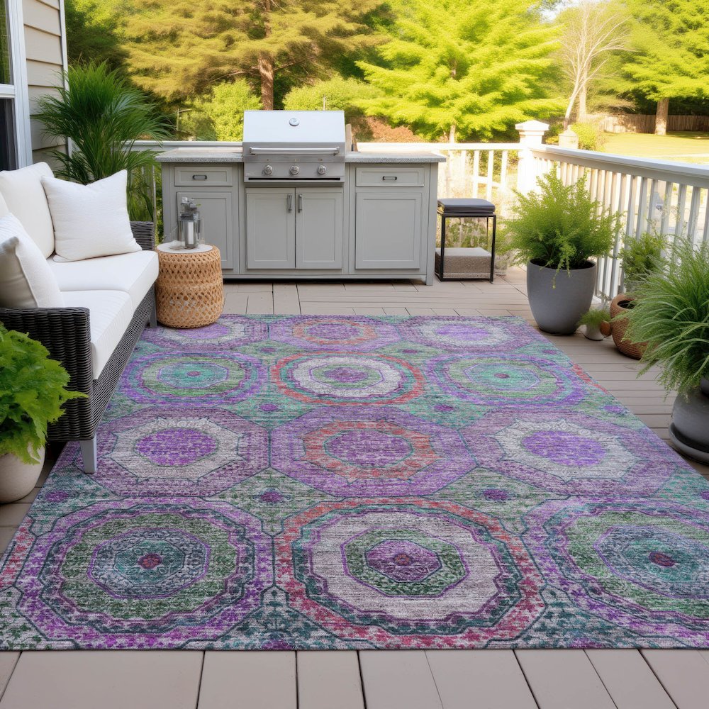 Machine Washable Indoor/Outdoor Chantille ACN2049 Purple 9' x 12' Rug. Picture 7