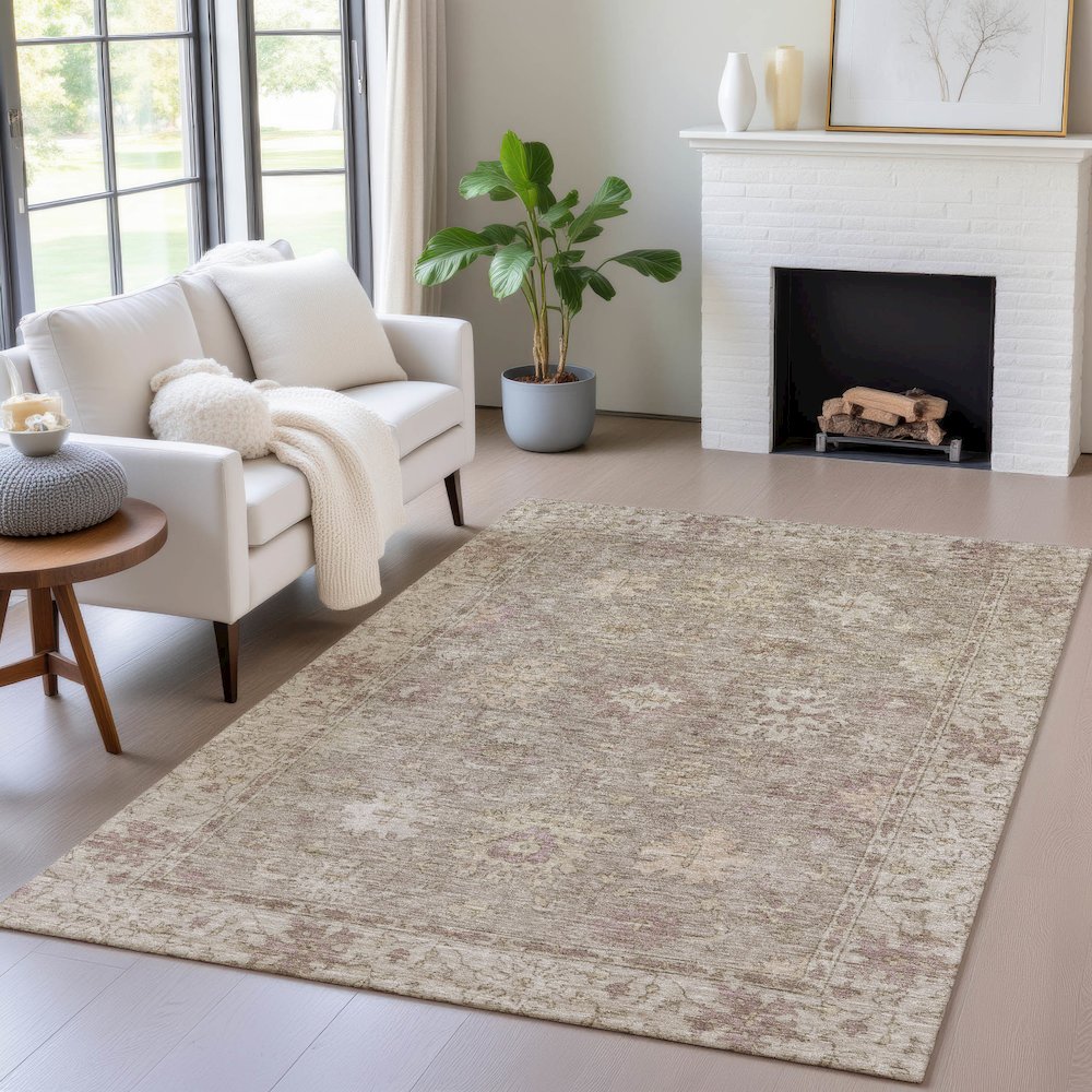Machine Washable Indoor/Outdoor Chantille ACN2051 Khaki 9' x 12' Rug. Picture 5