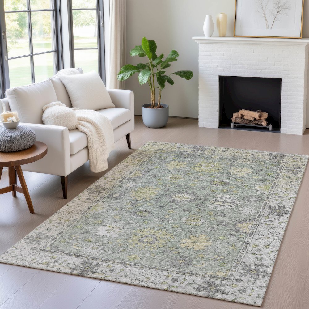 Machine Washable Indoor/Outdoor Chantille ACN2052 Sage 9' x 12' Rug. Picture 5