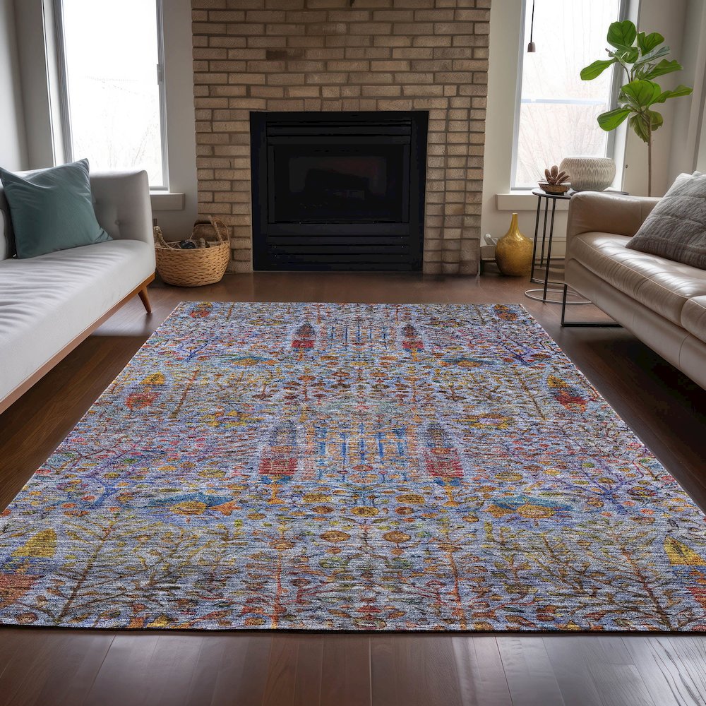 Machine Washable Indoor/Outdoor Chantille ACN2053 Blue 9' x 12' Rug. Picture 6
