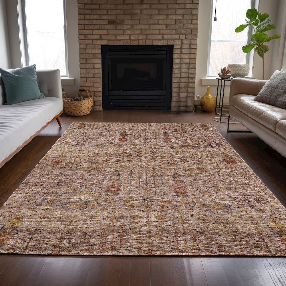 Machine Washable Indoor/Outdoor Chantille ACN2053 Terracotta 9' x 12' Rug. Picture 6