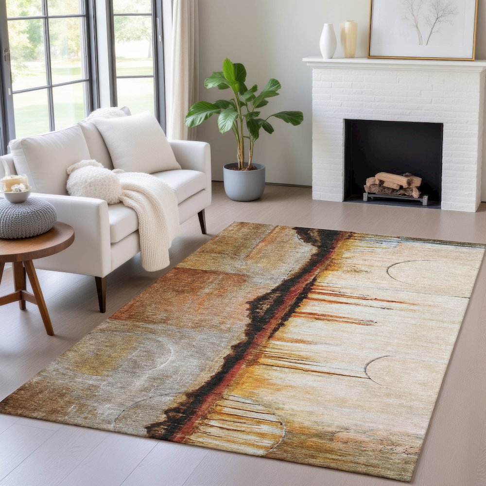 Machine Washable Indoor/Outdoor Chantille ACN2059 Paprika 9' x 12' Rug. Picture 5