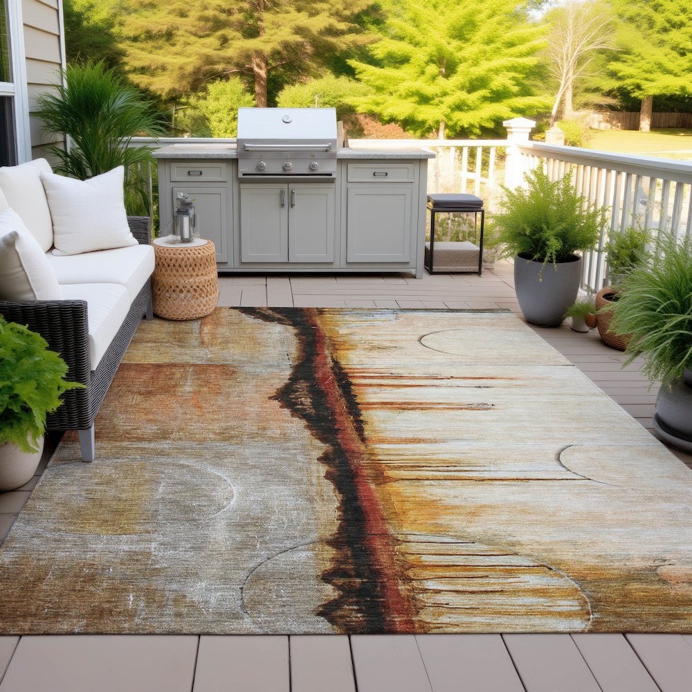 Machine Washable Indoor/Outdoor Chantille ACN2059 Paprika 9' x 12' Rug. Picture 7