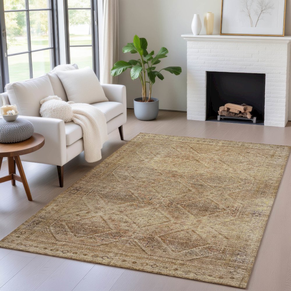 Machine Washable Indoor/Outdoor Chantille ACN2060 Khaki 9' x 12' Rug. Picture 5
