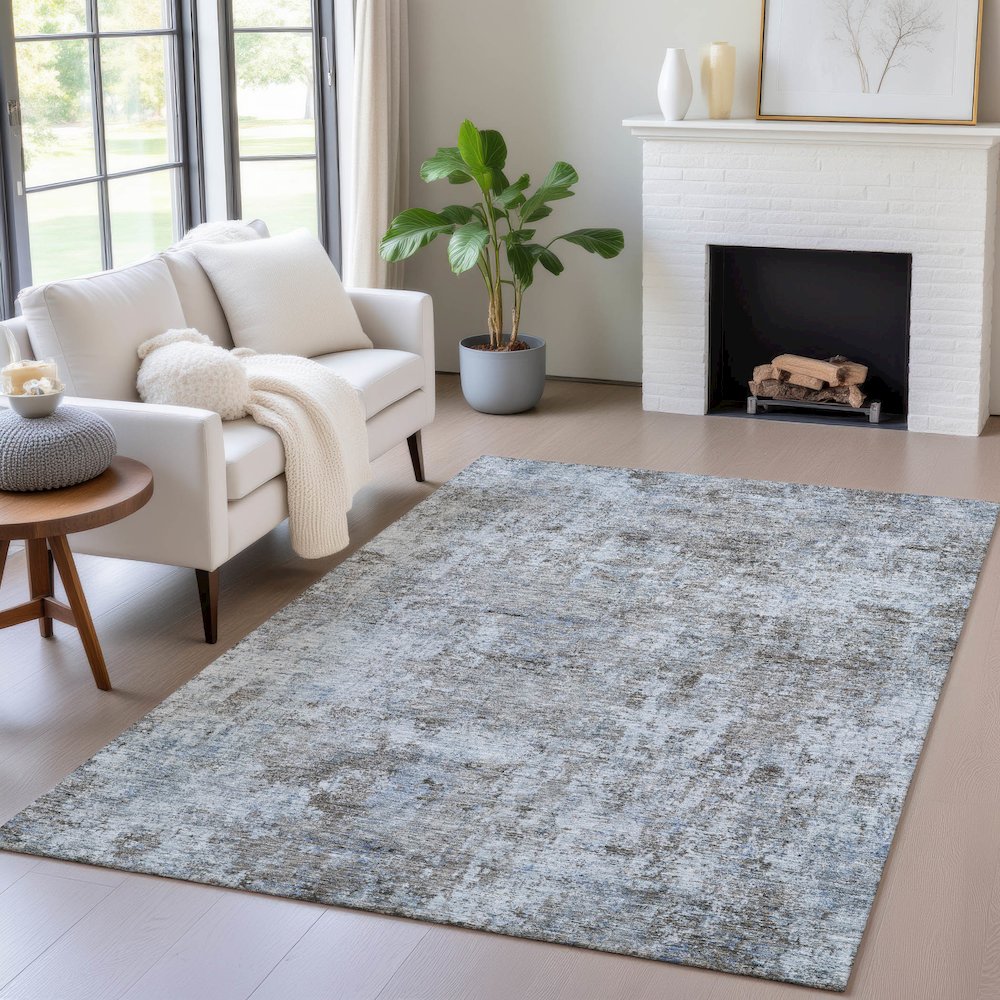 Machine Washable Indoor/Outdoor Chantille ACN2061 Blue 9' x 12' Rug. Picture 5