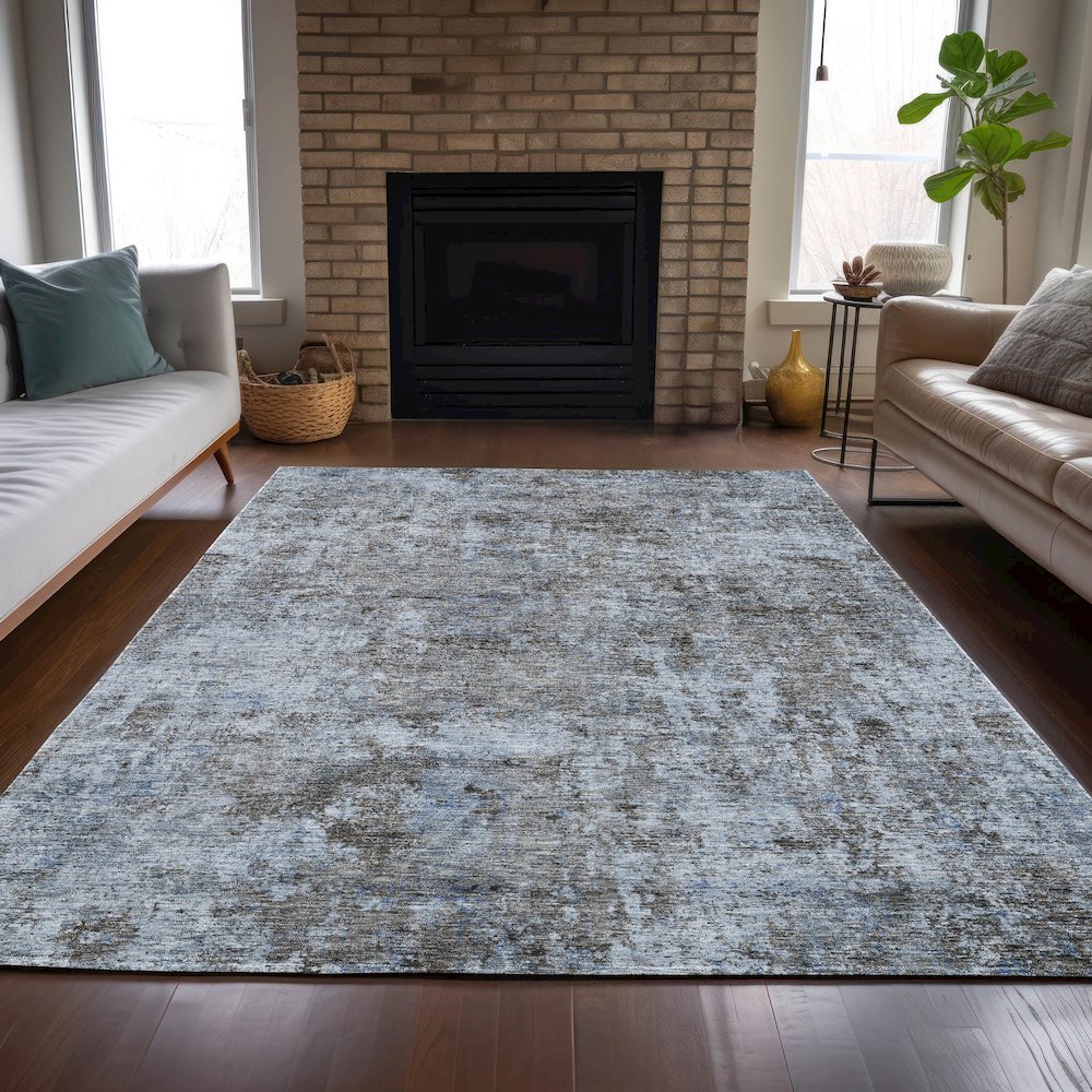 Machine Washable Indoor/Outdoor Chantille ACN2061 Blue 9' x 12' Rug. Picture 6