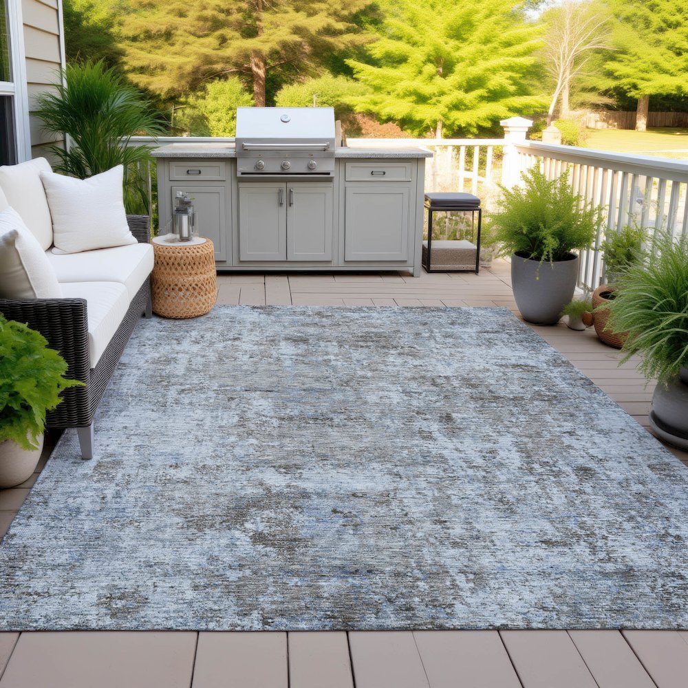 Machine Washable Indoor/Outdoor Chantille ACN2061 Blue 9' x 12' Rug. Picture 7