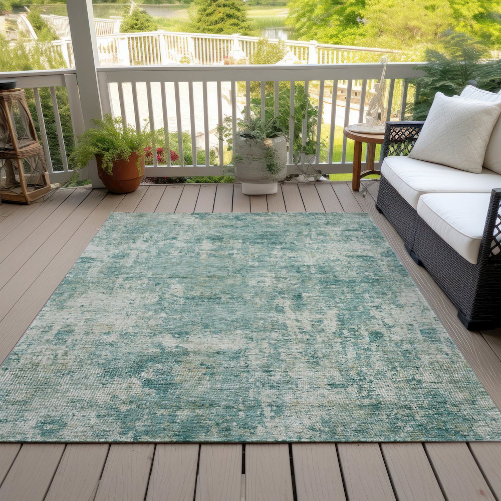 Machine Washable Indoor/Outdoor Chantille ACN2061 Teal 9' x 12' Rug. Picture 8