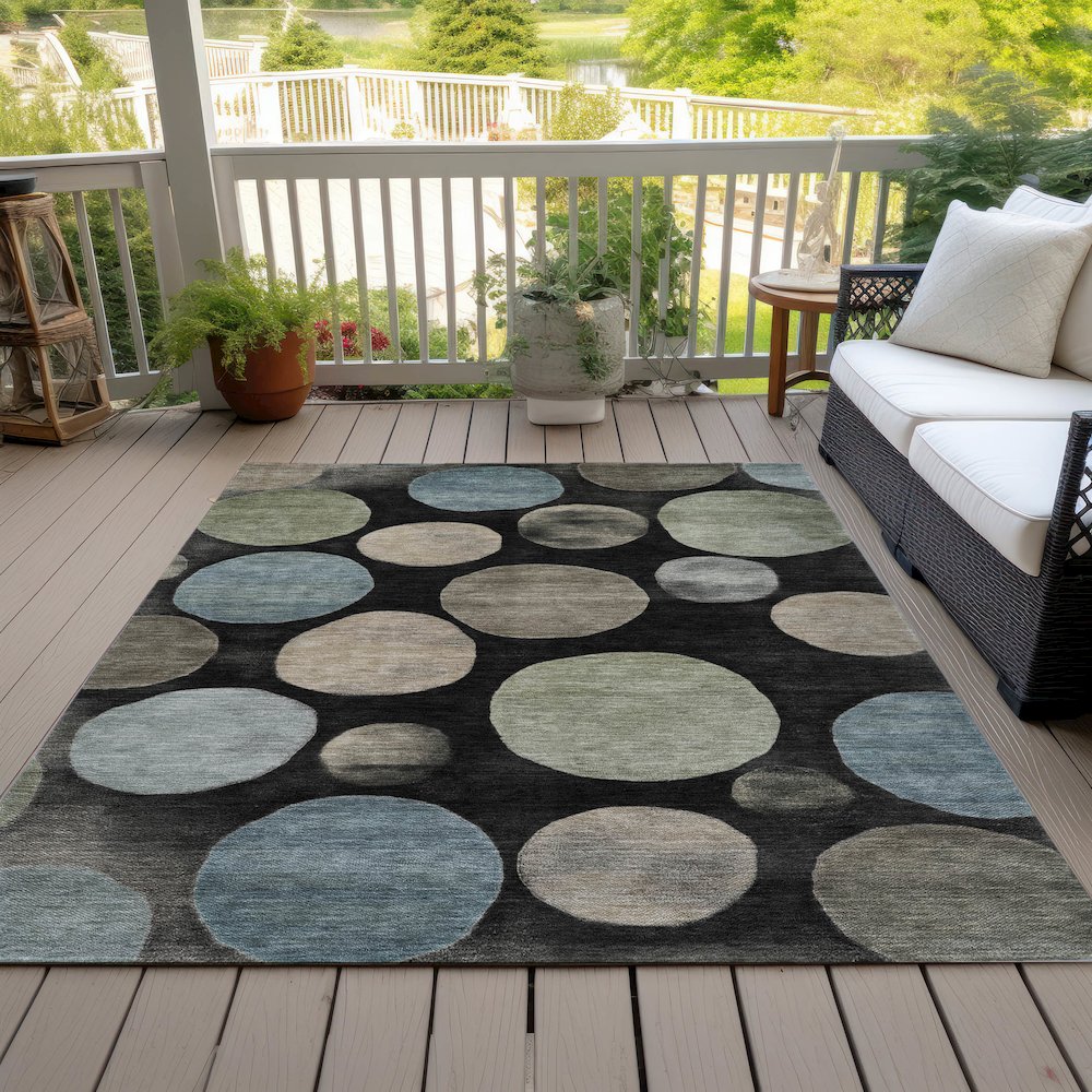 Machine Washable Indoor/Outdoor Chantille ACN2062 Black 9' x 12' Rug. Picture 8