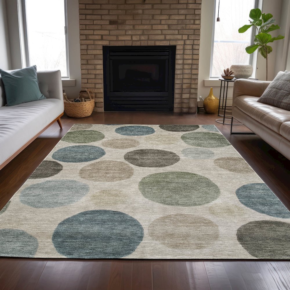 Machine Washable Indoor/Outdoor Chantille ACN2062 Khaki 9' x 12' Rug. Picture 6