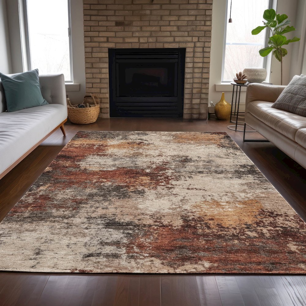 Machine Washable Indoor/Outdoor Chantille ACN2064 Paprika 9' x 12' Rug. Picture 6