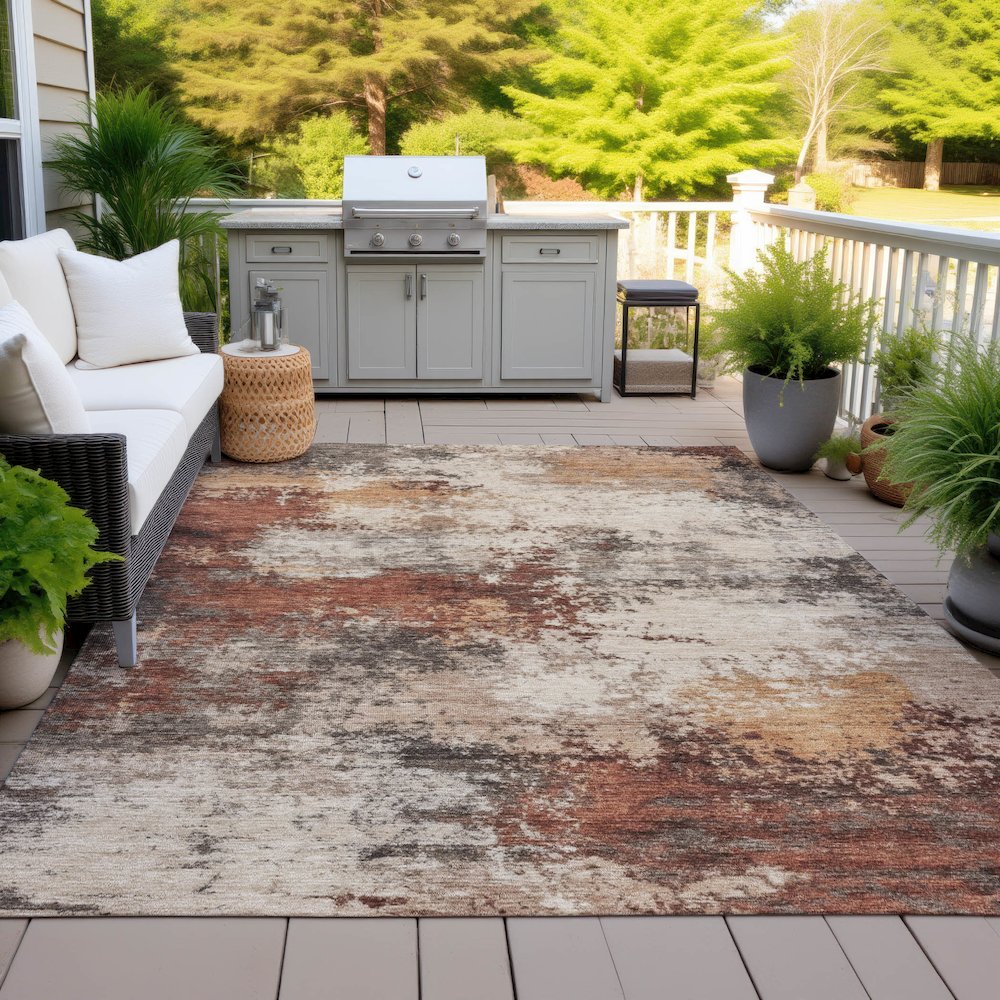 Machine Washable Indoor/Outdoor Chantille ACN2064 Paprika 9' x 12' Rug. Picture 7