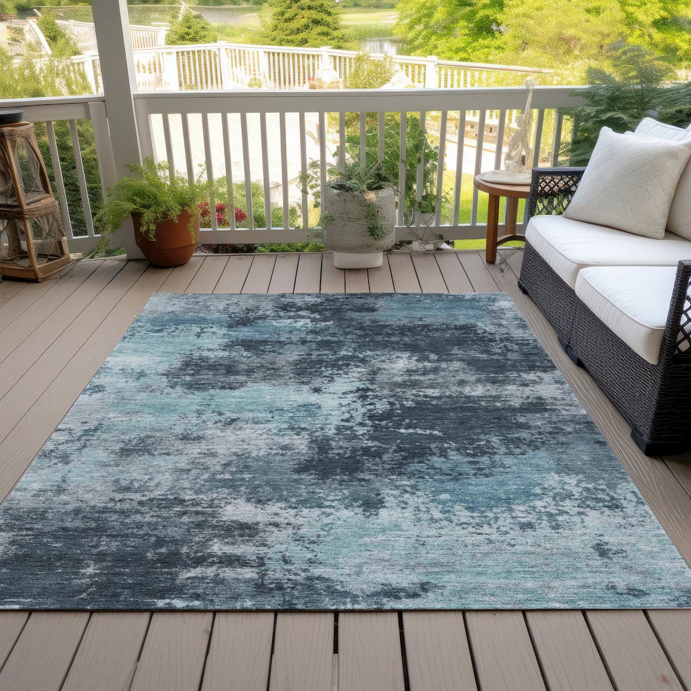 Machine Washable Indoor/Outdoor Chantille ACN2065 Teal 9' x 12' Rug. Picture 8