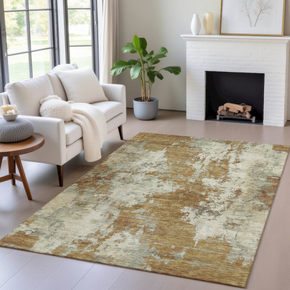 Machine Washable Indoor/Outdoor Chantille ACN2066 Terracotta 9' x 12' Rug. Picture 5