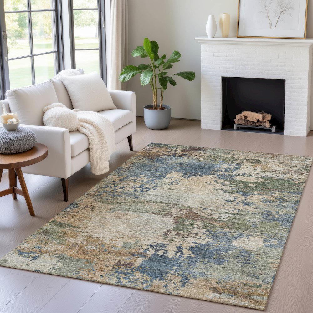 Machine Washable Indoor/Outdoor Chantille ACN2067 Blue 9' x 12' Rug. Picture 5