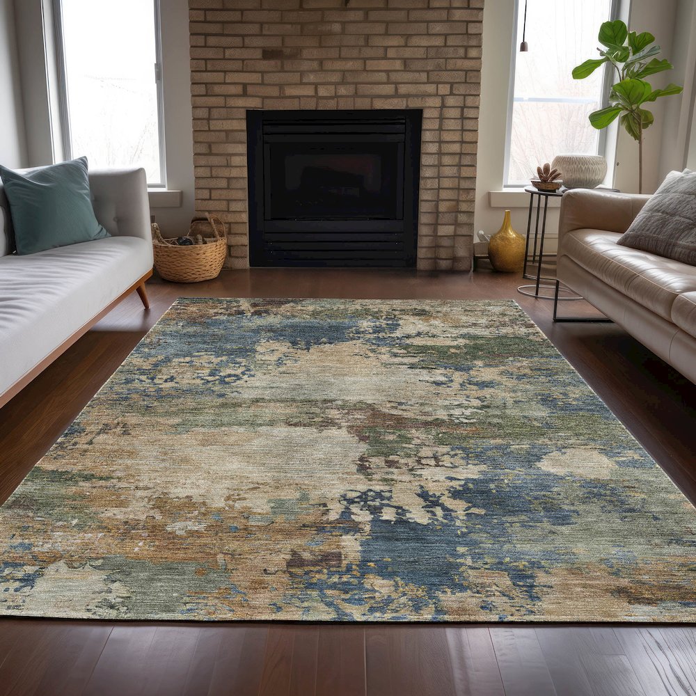 Machine Washable Indoor/Outdoor Chantille ACN2067 Blue 9' x 12' Rug. Picture 6