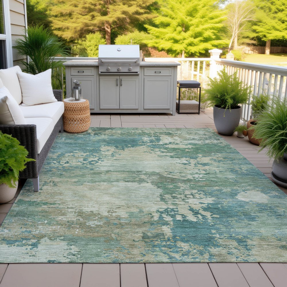 Machine Washable Indoor/Outdoor Chantille ACN2067 Teal 9' x 12' Rug. Picture 7