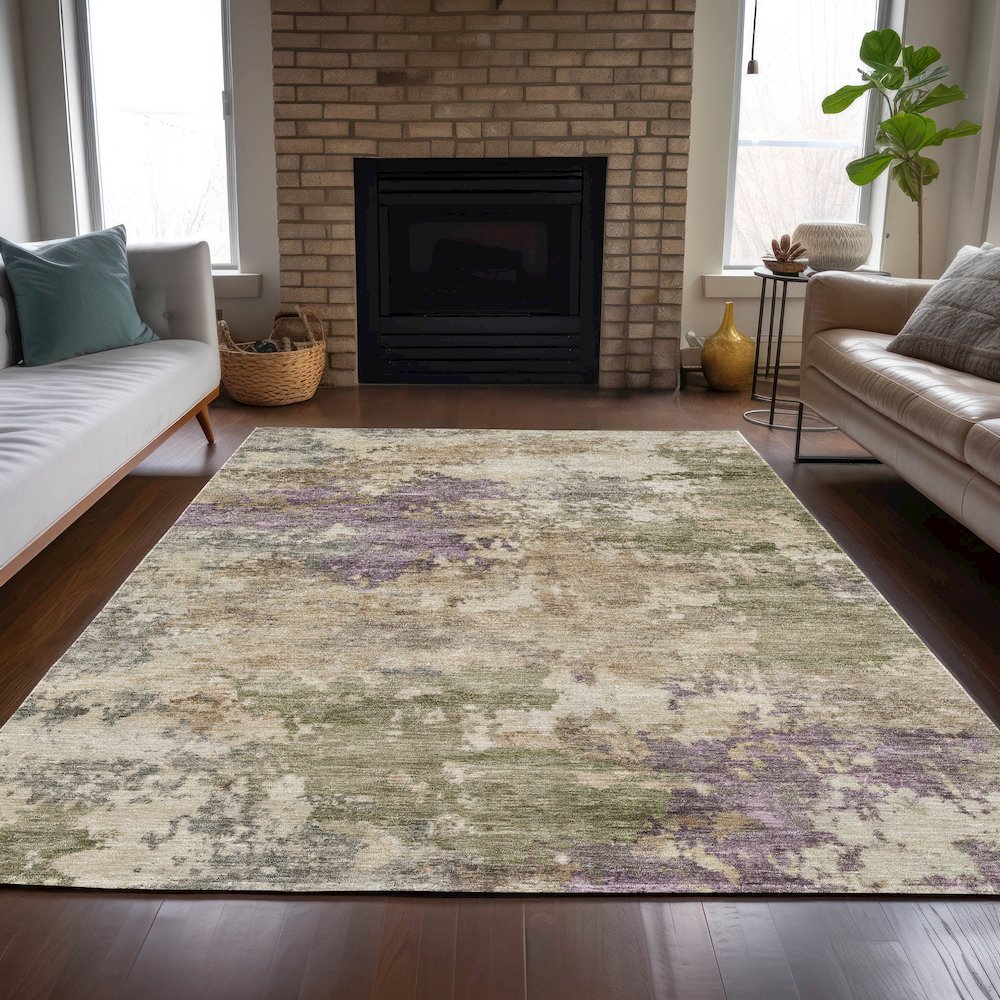 Machine Washable Indoor/Outdoor Chantille ACN2068 Beige 9' x 12' Rug. Picture 6