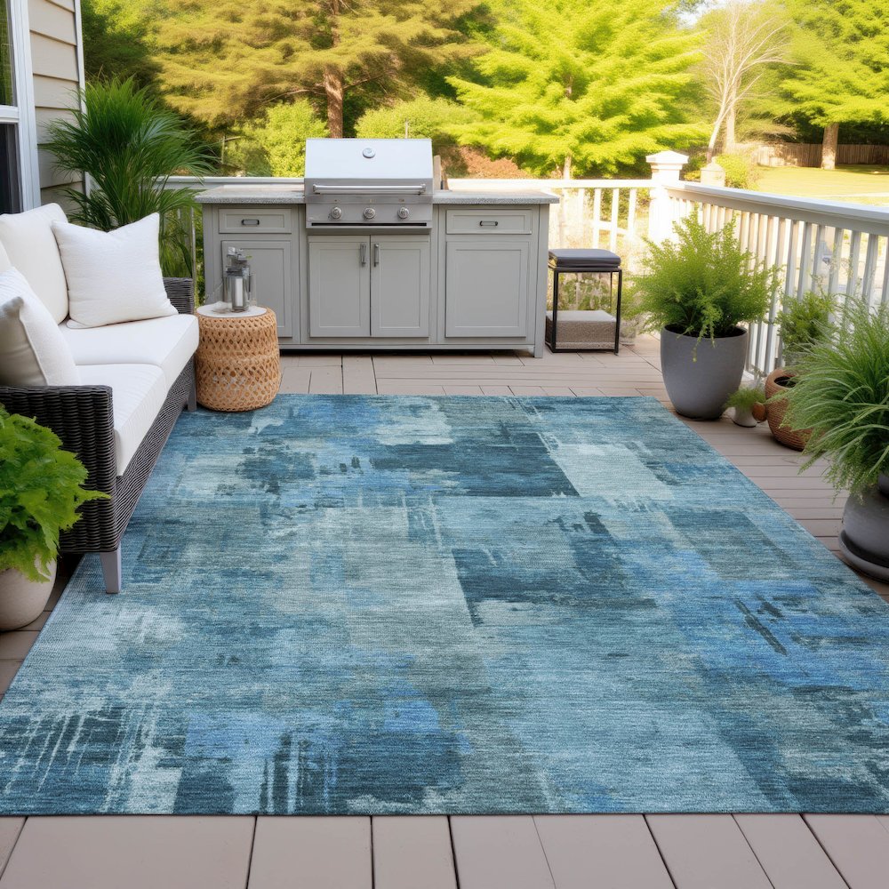 Machine Washable Indoor/Outdoor Chantille ACN2069 Blue 9' x 12' Rug. Picture 7