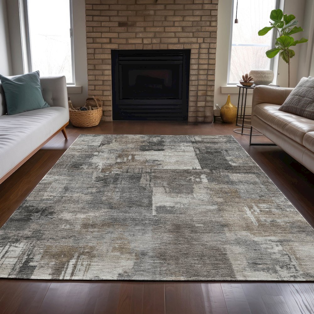 Machine Washable Indoor/Outdoor Chantille ACN2069 Pewter 9' x 12' Rug. Picture 6