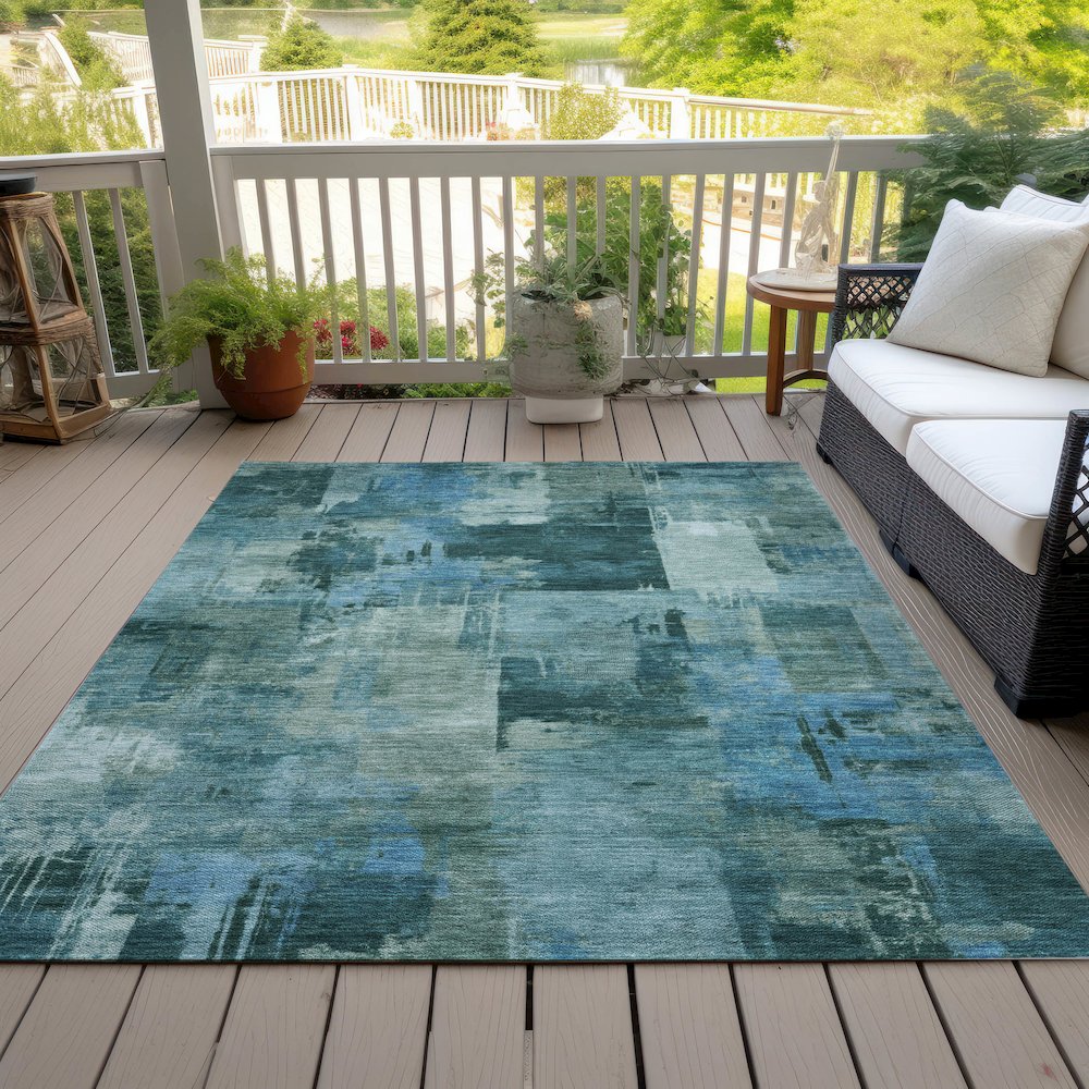 Machine Washable Indoor/Outdoor Chantille ACN2069 Teal 9' x 12' Rug. Picture 8