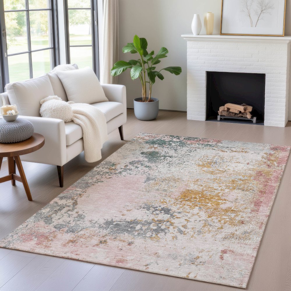 Machine Washable Indoor/Outdoor Chantille ACN2070 Pink 9' x 12' Rug. Picture 5