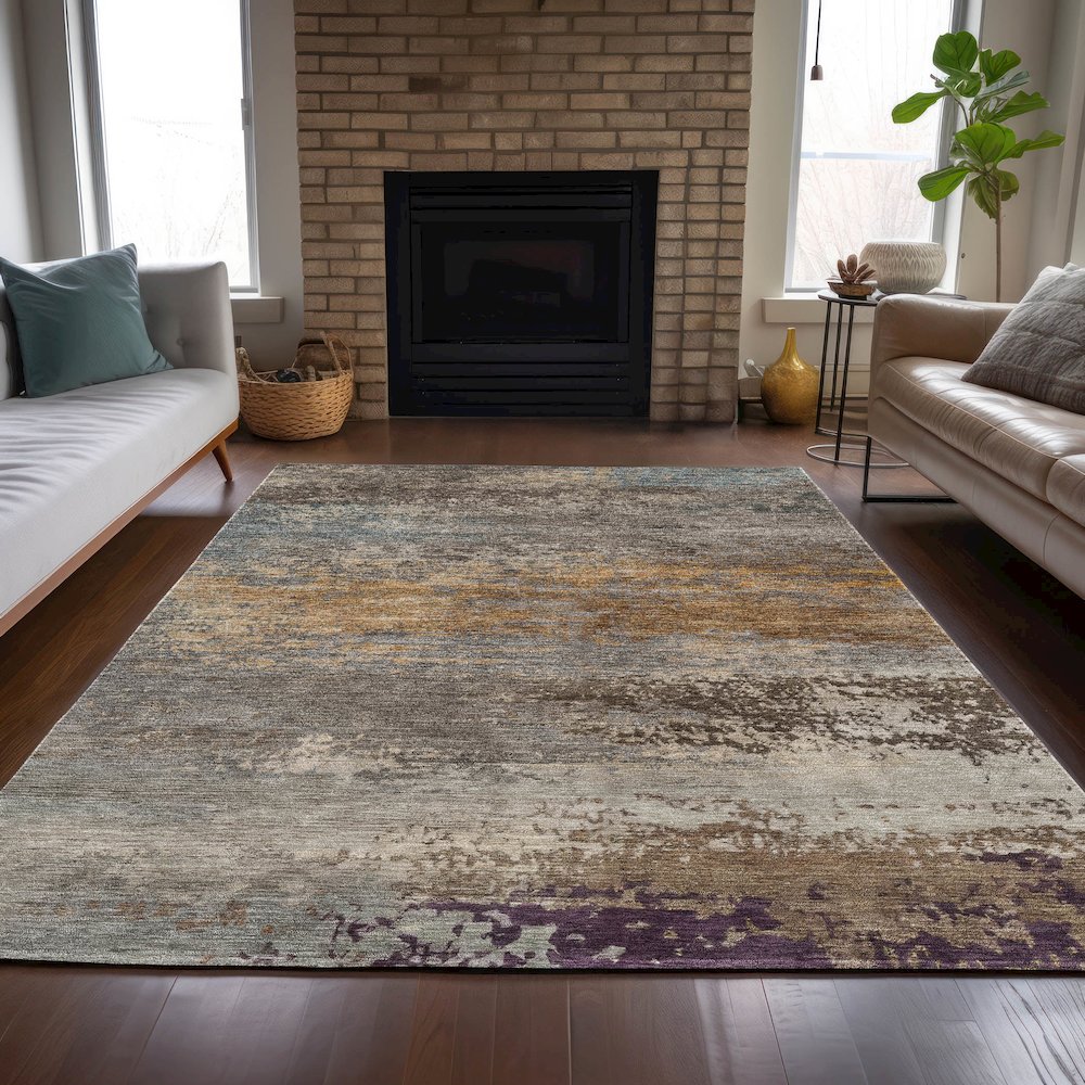 Machine Washable Indoor/Outdoor Chantille ACN2071 Brown 9' x 12' Rug. Picture 6
