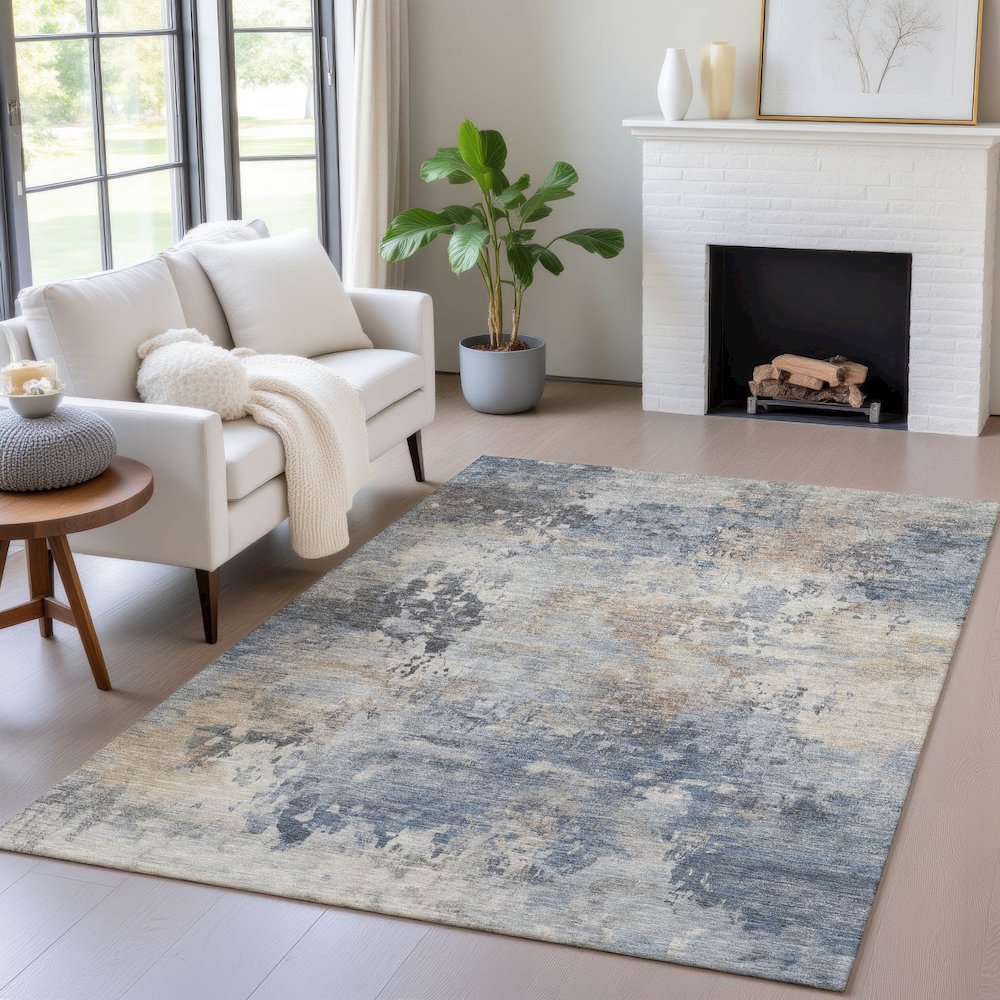 Machine Washable Indoor/Outdoor Chantille ACN2073 Denim 9' x 12' Rug. Picture 5