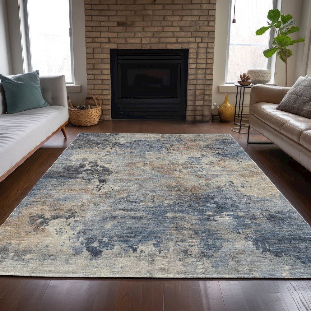 Machine Washable Indoor/Outdoor Chantille ACN2073 Denim 9' x 12' Rug. Picture 6