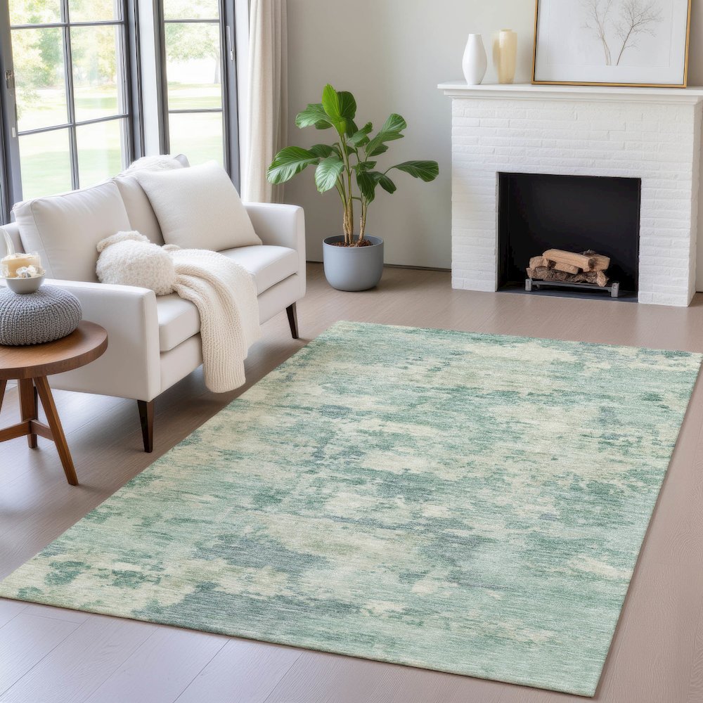 Machine Washable Indoor/Outdoor Chantille ACN2074 Teal 9' x 12' Rug. Picture 5